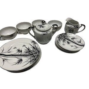 Kutani China Hand Painted Japan Vintage Tea Set Cups Plates Cream Sugar Asian